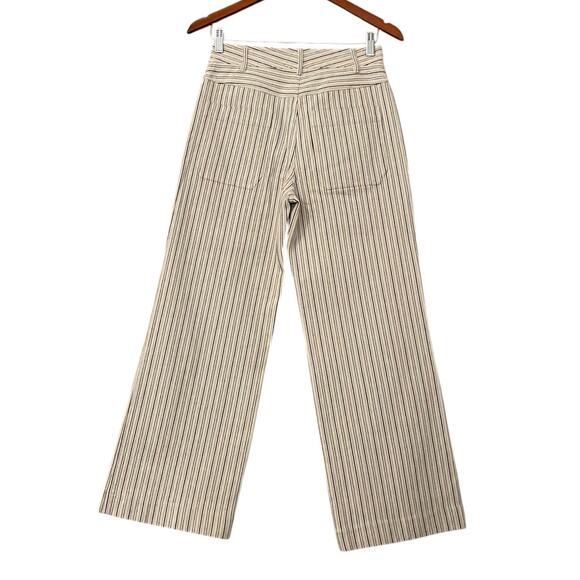 Rebecca Taylor Striped Jeans US 2 Cream Wide Leg Twill Pants Boho Preppy Coastal - Picture 7 of 16